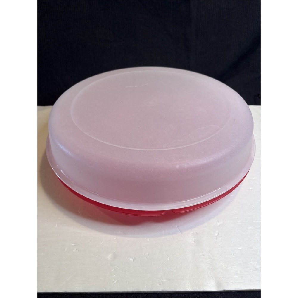 Tupperware Round Serving Dish Relish Tray Party Clear Lid 1665 Red 7 Slot